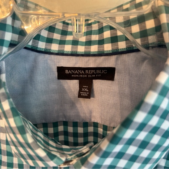 Banana Republic Men’s Shirt XXL Slim Fit Green White Check Long Sleeve Button - Picture 3 of 6